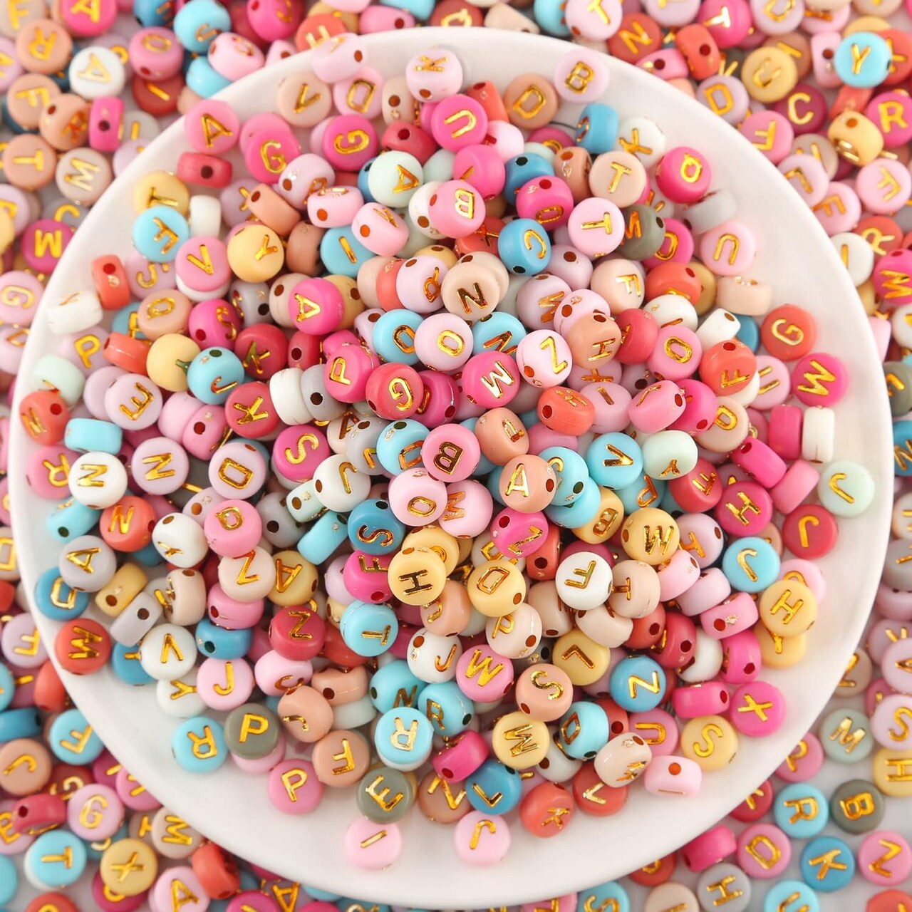 1000pcs Acrylic Small Letter Beads Round Letter Beads Colorful Acrylic with Gold Letter Alphabet for Jewelry Making Alphabet Beads